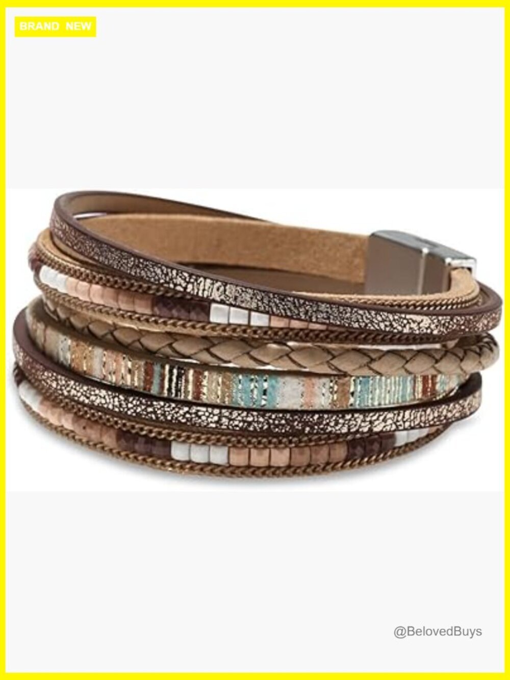 Multilayer Leather Wrap Bracelet with Crystal Beads